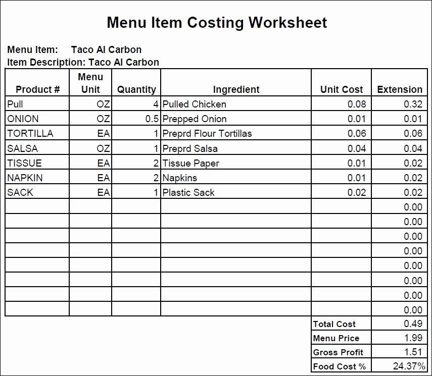 Food Costing Template Unique Food Cost Spread Sheet Best Of How to Create A Food Cost