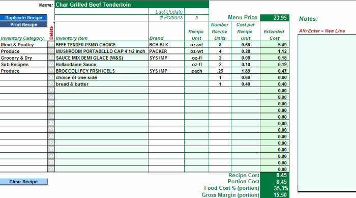 Food Costing Template Unique Recipe Costing Template