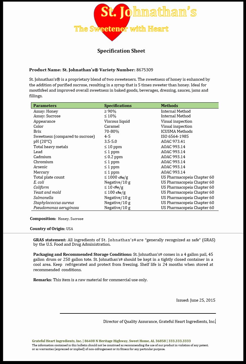 Food Product Spec Sheet Template Awesome Ttb formulation