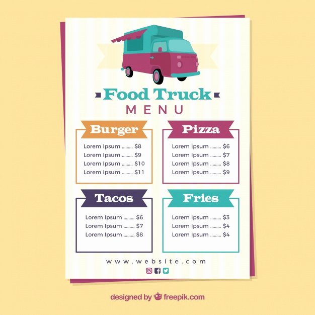 Food Truck Layout Template Inspirational Colorful Food Truck Menu Template Vector