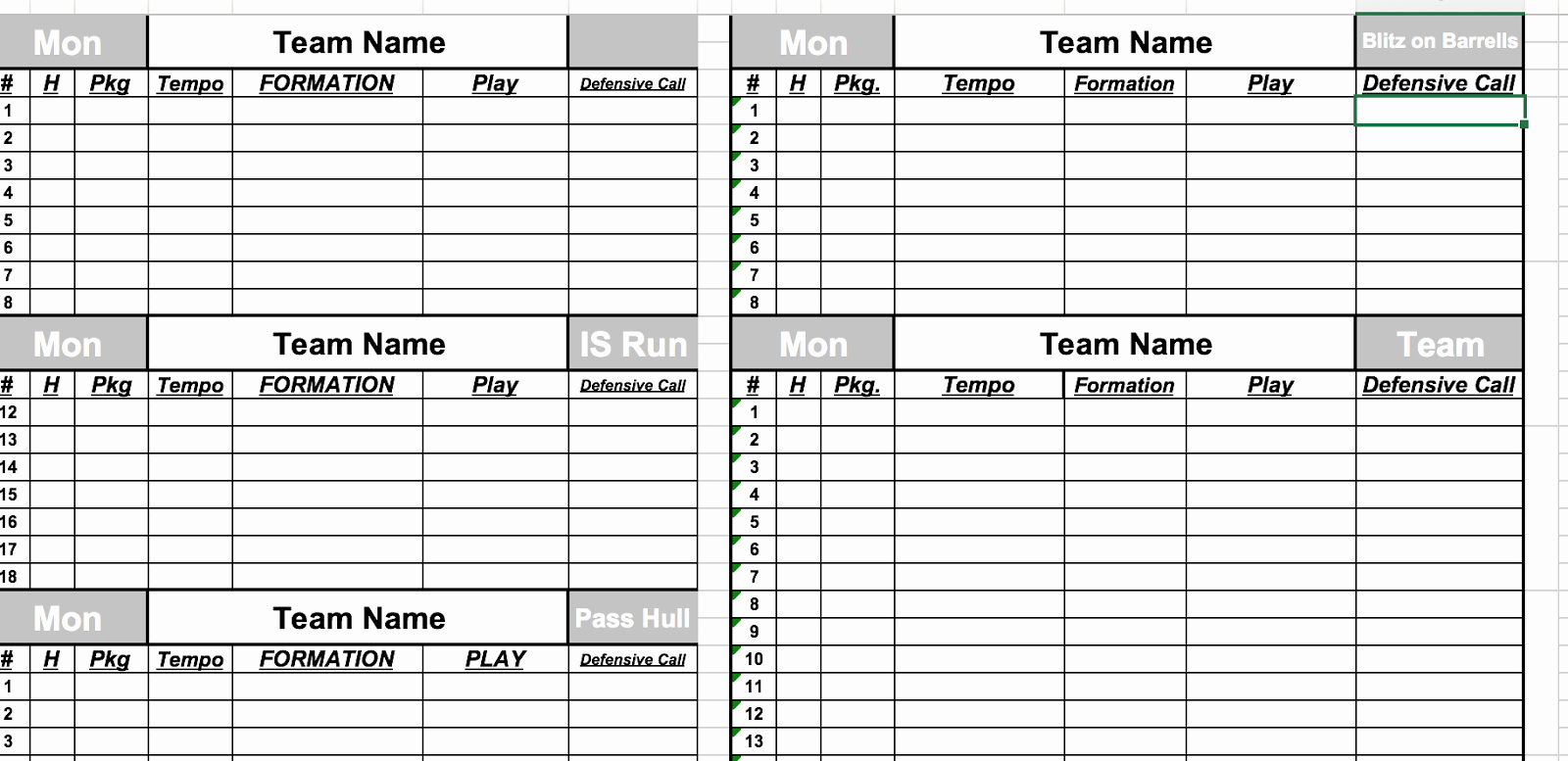 Football Depth Chart Excel