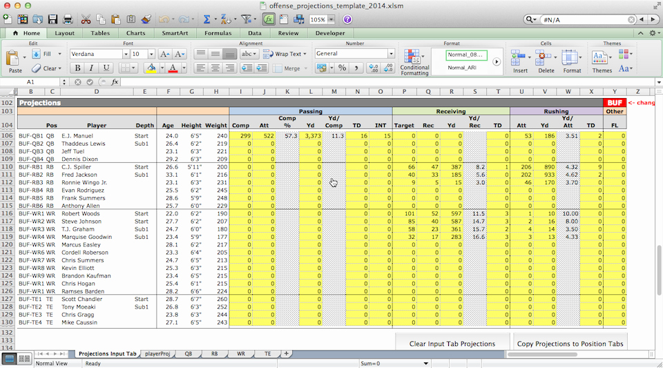 Football Depth Chart Excel