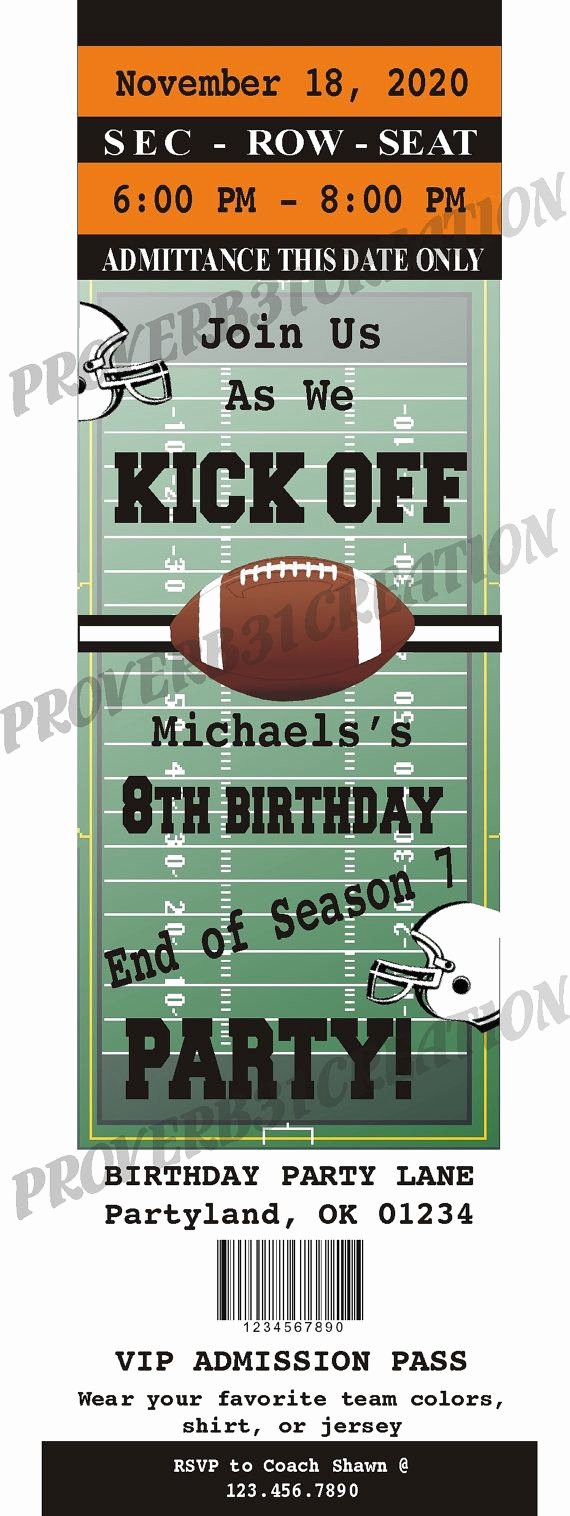 Football Party Invitation Template New Printable Football Ticket Invitation Diy for by