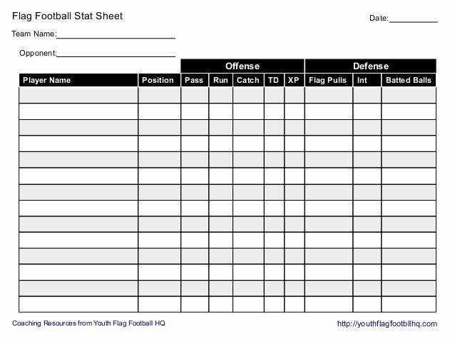 Football Play Sheet Template Elegant Flag Football Stat Sheet