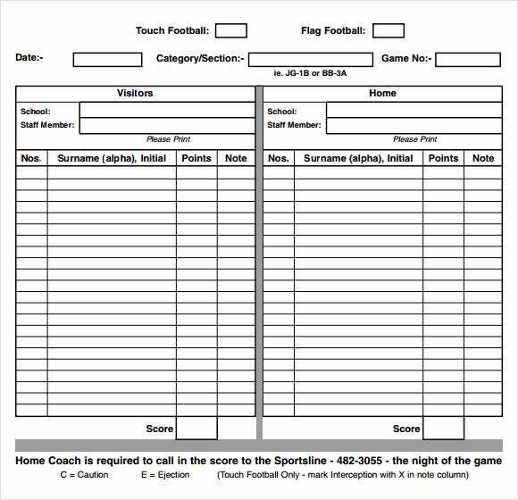 Football Stat Sheet Template Excel Inspirational Sample Football Score Sheet 12 Documents In Pdf