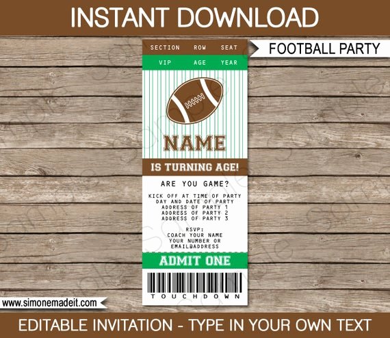 Football Ticket Birthday Invitations Awesome Football Ticket Invitation Template Birthday Party