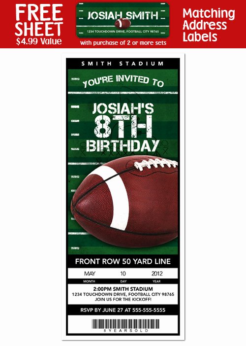 Football Ticket Birthday Invitations Beautiful 6 Football Birthday Party Personalized Ticket Style