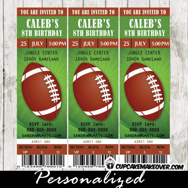 Football Ticket Birthday Invitations Beautiful Football Ticket Party Invitations Brown and Green Sports