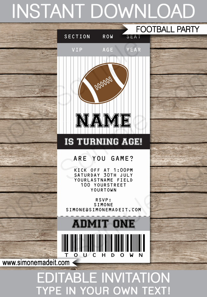 Football Ticket Birthday Invitations Best Of Black and Gray Silver Football Party Ticket Invitation