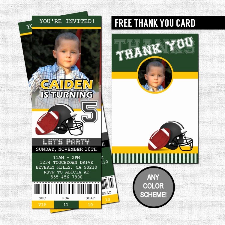 Football Ticket Birthday Invitations Elegant Football Ticket Invitations Birthday Party Thank You Card