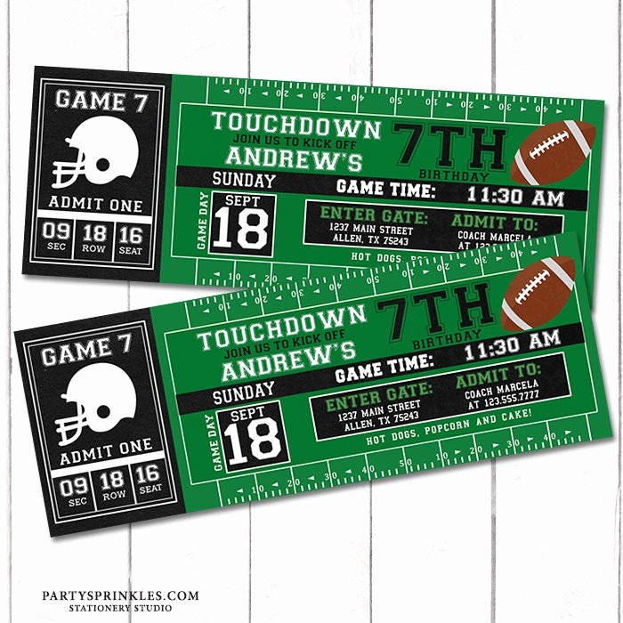 Football Ticket Birthday Invitations New Custom Football Printable Birthday Invitation Football Ticket