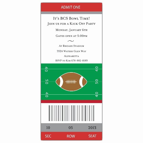 Football Ticket Template Beautiful Football Ticket Grey Red Invitations