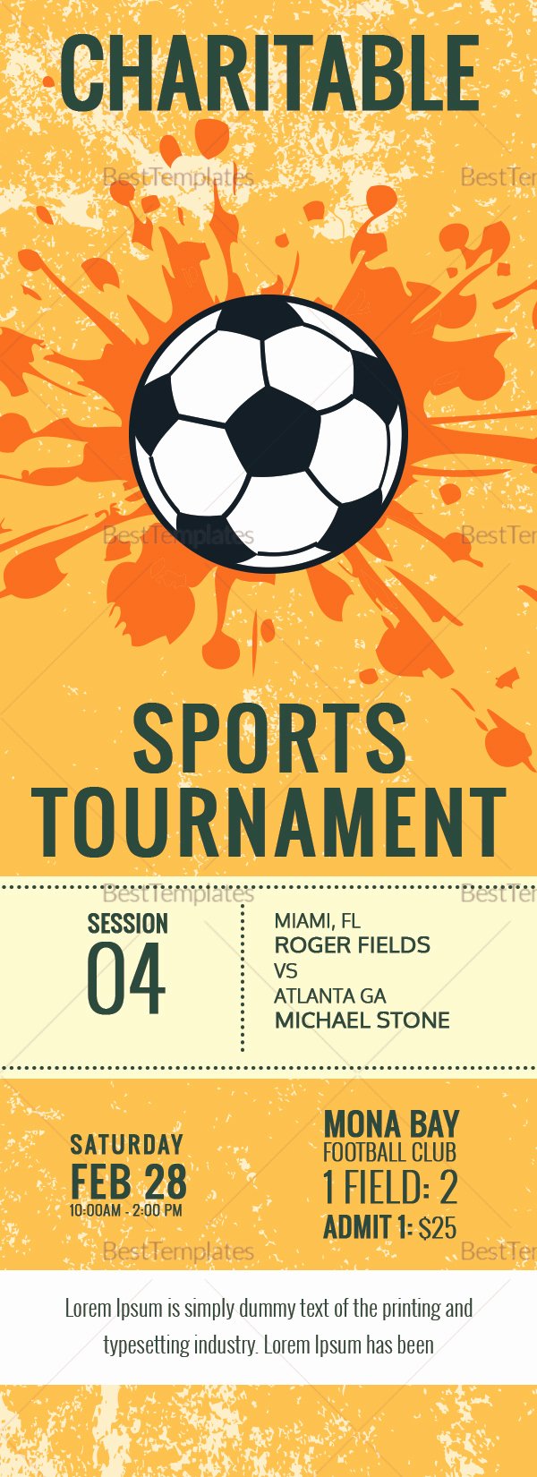 Football Ticket Template Beautiful Football tournament Ticket Design Template In Word Psd