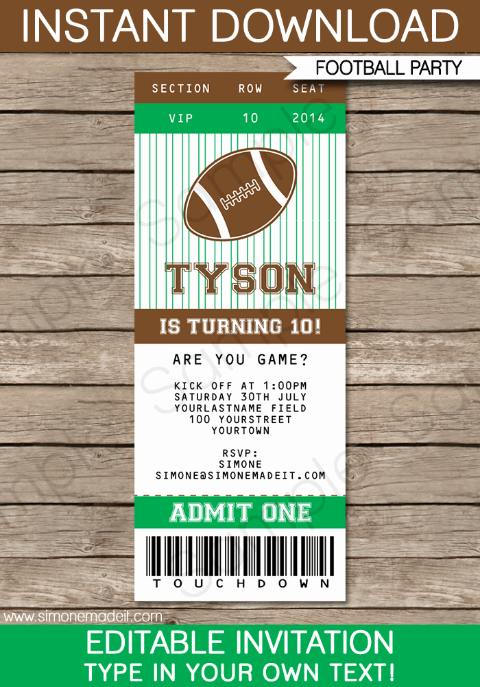 Football Ticket Template Elegant Football Ticket Invitation Template