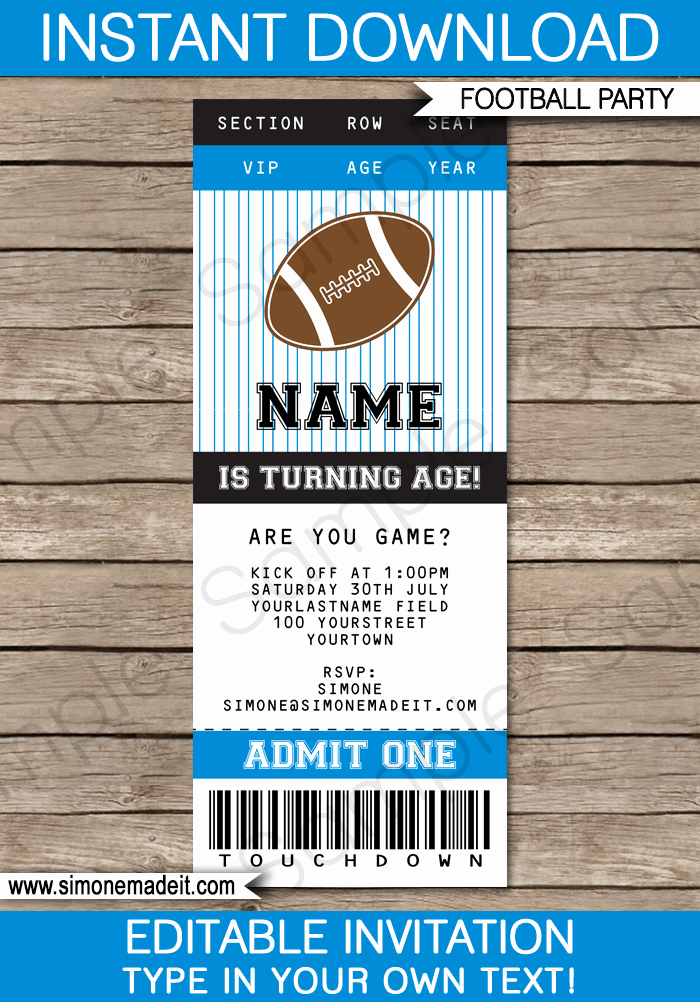 Football Ticket Template Fresh Black and Blue Football Printables Invitations &amp; Decorations