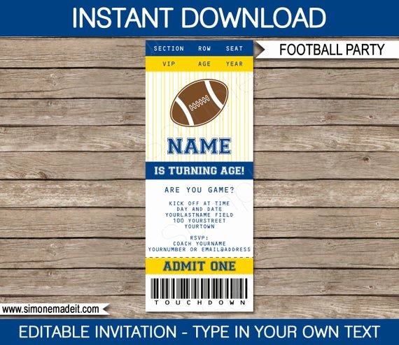 Football Ticket Template Fresh Football Ticket Invitation Template Birthday Party Navy