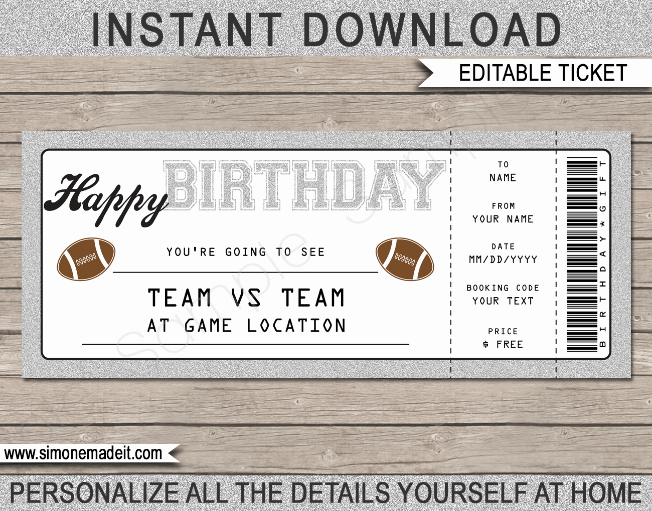 Football Ticket Template Inspirational Printable Birthday Football Game Ticket Gift