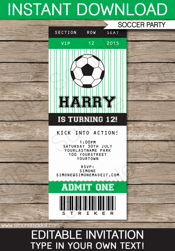 Football Ticket Template Luxury soccer Party Ticket Invitations Template