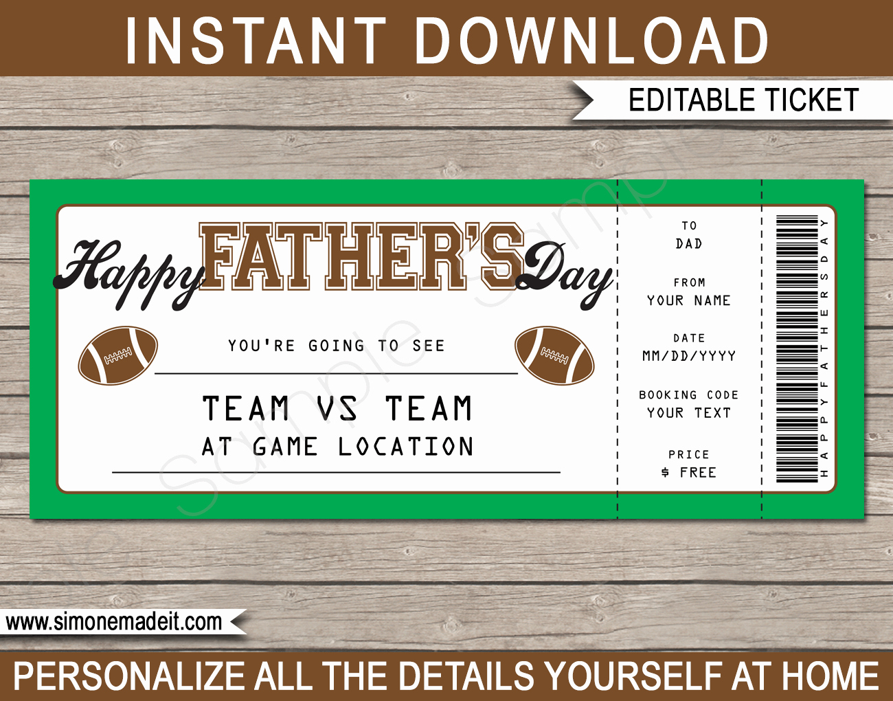 Football Ticket Template New Father S Day Football Ticket Gift Voucher