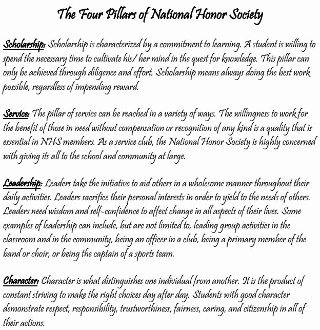 Four Pillars Of Nhs Essay New National Honor society Munity Service Letters Google