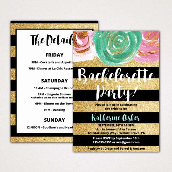 Free Bachelorette Itinerary Template Elegant Gold and Black Bachelorette Party Invitation with