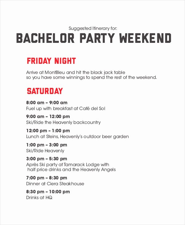 Free Bachelorette Itinerary Template Inspirational Weekend Itinerary Template 6 Free Pdf Documents