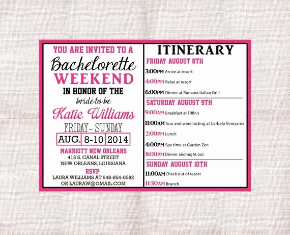 Free Bachelorette Itinerary Template Lovely Bachelorette Party Weekend Invitation and Itinerary Custom