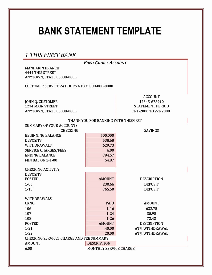 Free Bank Statement Template Best Of 23 Editable Bank Statement Templates [free] Template Lab