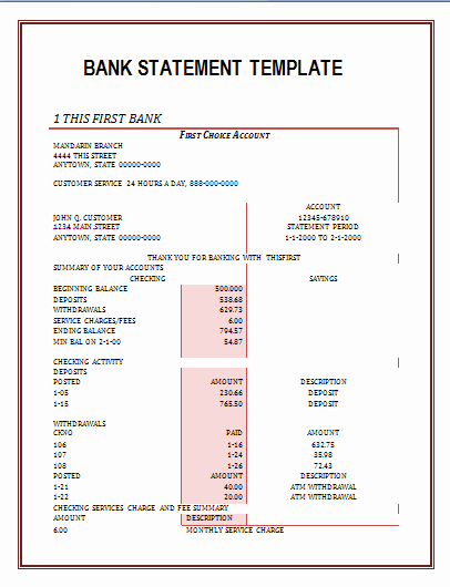 Free Bank Statement Template New Bank Statement Template