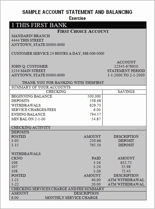 Free Bank Statement Template Unique Bank Statement Template Free formats Excel Word