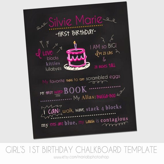 Free Birthday Chalkboard Template Beautiful Items Similar to Girl S First Birthday Chalkboard Template