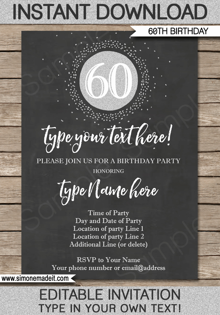 Free Birthday Chalkboard Template Luxury Chalkboard 60th Birthday Invitations Template