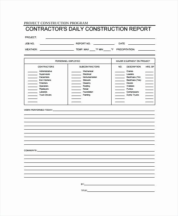Free Construction Daily Report Template Excel Beautiful Free Word Doc Templates