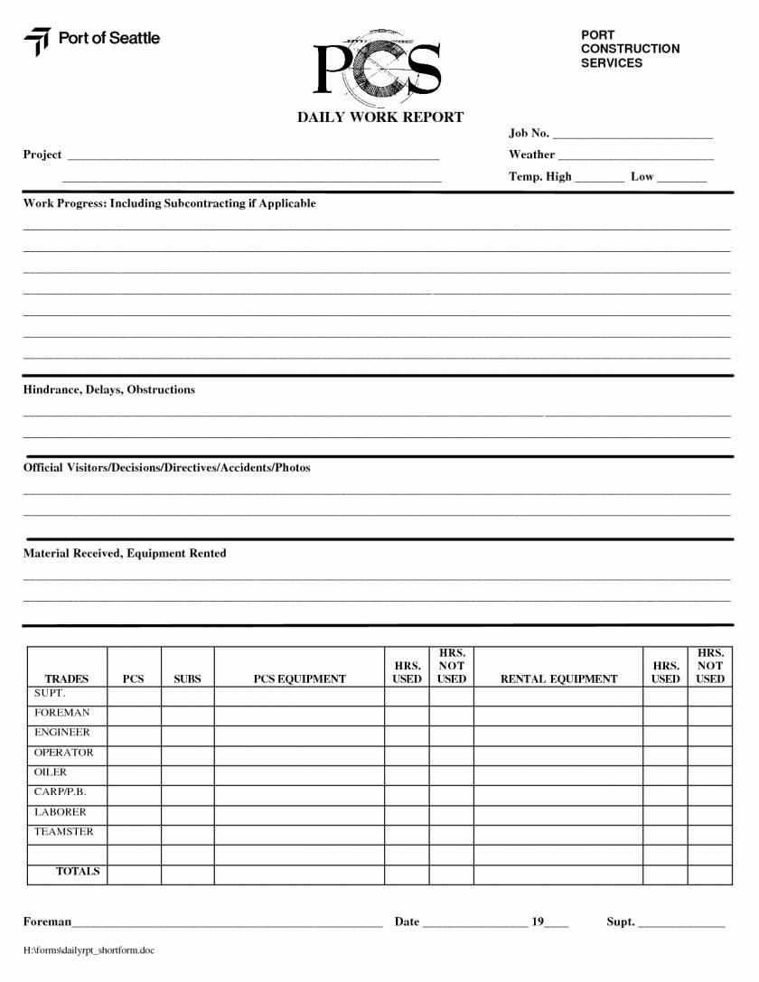 Free Construction Daily Report Template Excel Luxury Daily Status Report Template Word for toddlers form Excel