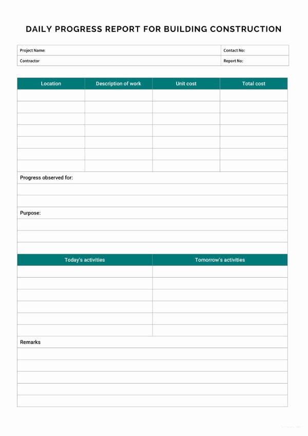 Free Construction Daily Report Template Excel Luxury Progress Report Template 50 Free Sample Example