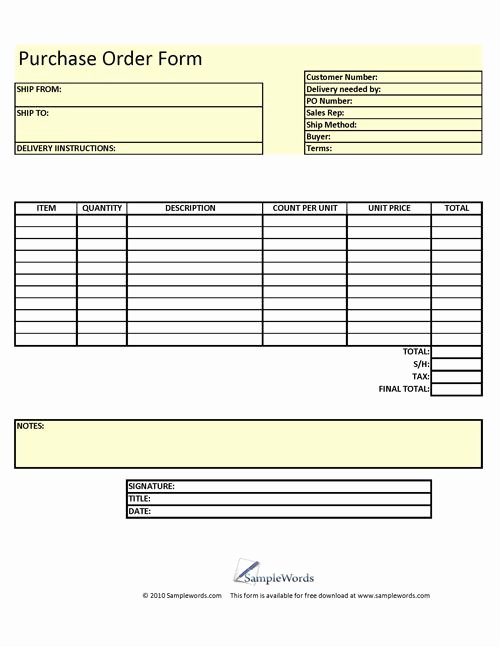 Free Craft order form Template Awesome Purchase order form Printable Download