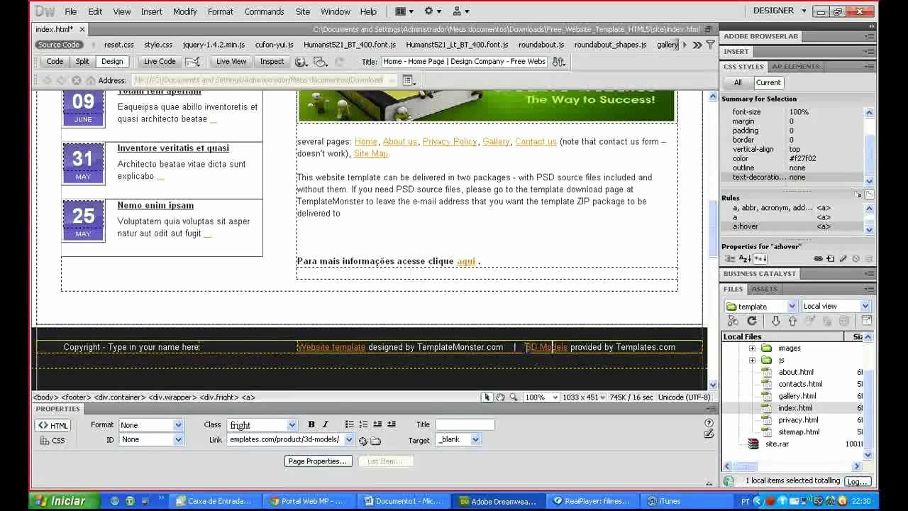 Free Dreamweaver Templates Cs5 New Editando Um Template No Dreamweaver Cs5 Iniciante