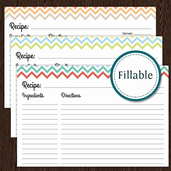 Free Editable Recipe Card Templates for Microsoft Word Fresh Recipe Card Colourful Chevron Fillable 4x6 Recipe Card