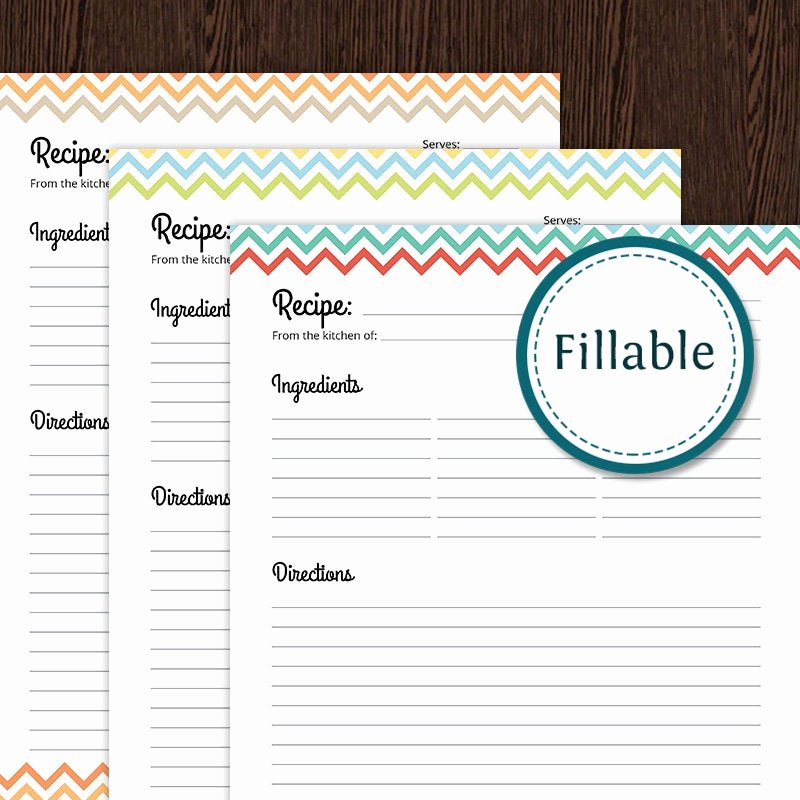 Free Editable Recipe Card Templates for Microsoft Word Inspirational Recipe Card Full Page Colourful Chevron Fillable