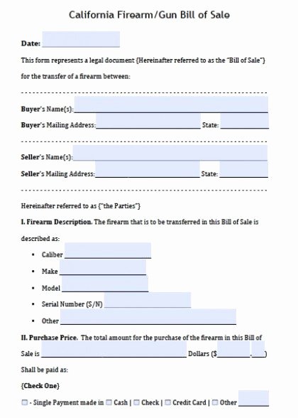 Free Firearms Website Templates New Free California Firearm Gun Bill Of Sale form Pdf