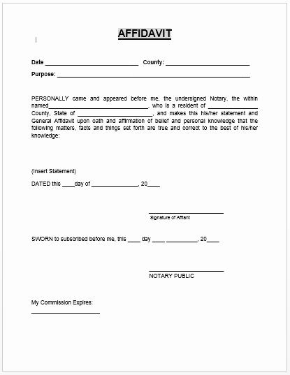 Free General Affidavit form Download Beautiful Affidavit form Microsoft Word Templates