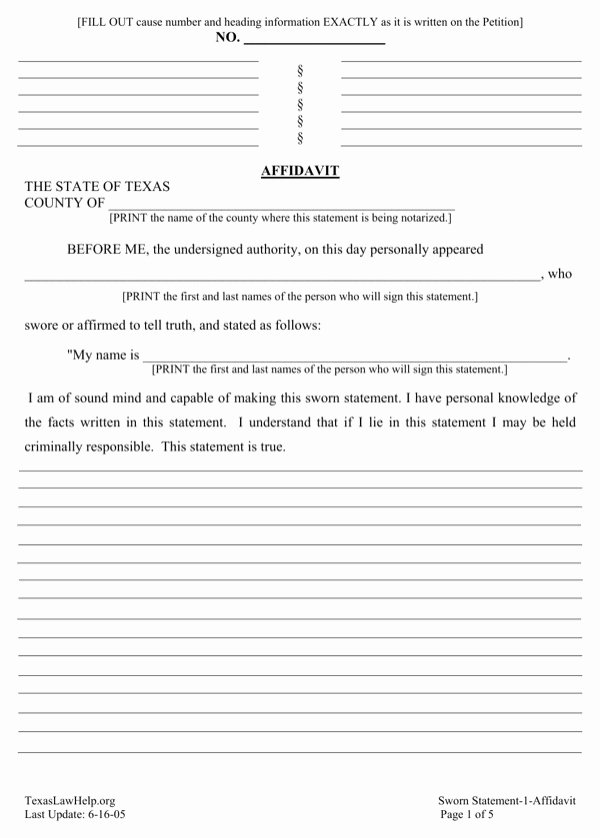 Free General Affidavit form Download Fresh Download Texas General Affidavit for Free