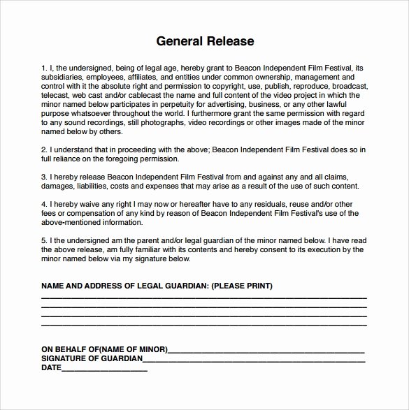 Free General Release form Template Awesome General Release form 7 Free Samples Examples &amp; formats
