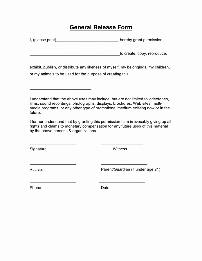 Free General Release form Template Beautiful General Release form In Word and Pdf formats