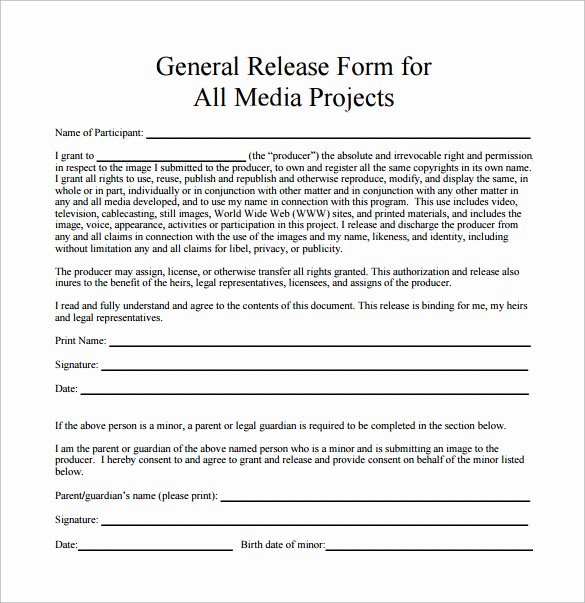 Free General Release form Template Best Of 10 Sample General Release forms to Download