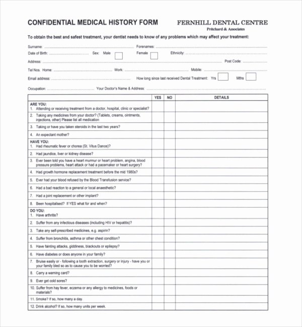 Free Medical History Questionnaire Template Beautiful Medical History form – Medical form Templates
