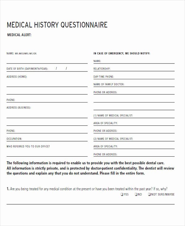 Free Medical History Questionnaire Template Inspirational 46 Free Medical forms