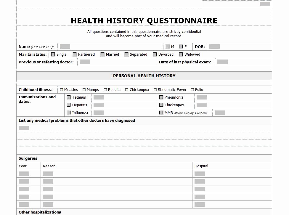 Free Medical History Questionnaire Template Lovely Health History Checklist