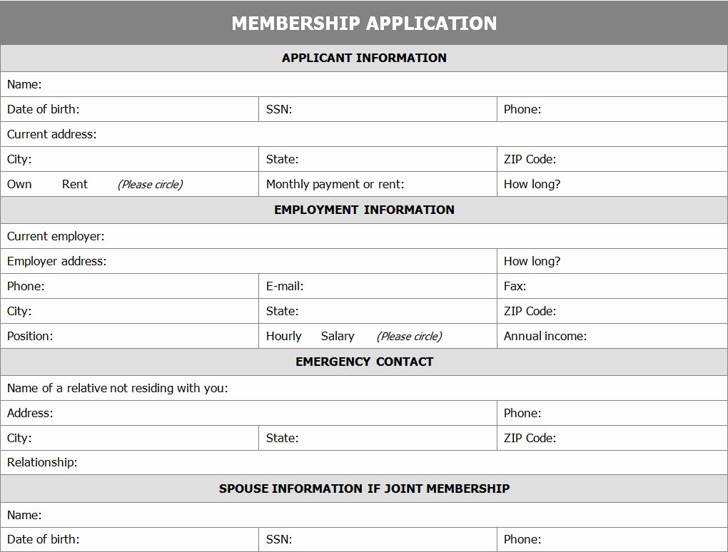 Free Membership Application Template Unique Membership Application form