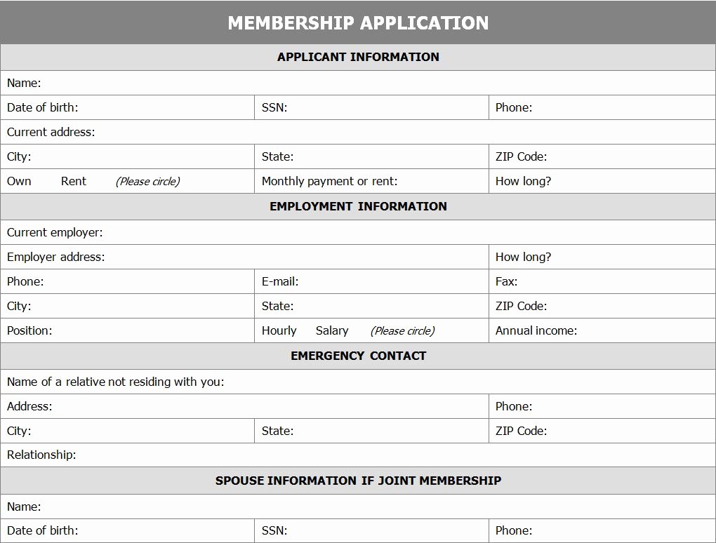 Free Membership Application Template Unique Membership Application form